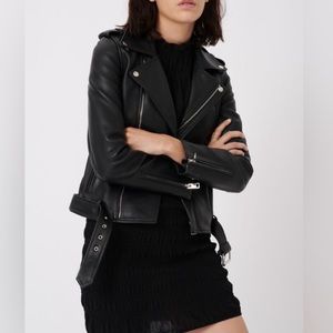 Maje Cropped Lambskin Leather Bostep Jacket